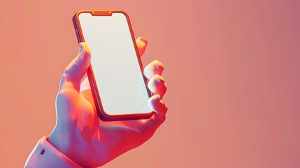 Hand Holding Modern Smartphone Against Orange Background