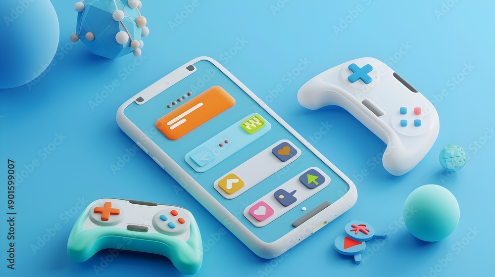 Aufkleber mobile game chat interface on smartphone screen with gaming controls