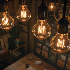 a many light bulbs that are hanging from the ceiling