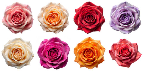 Obraz premium Set of Colorful Roses Isolated on White Background