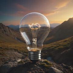 a light bulb that is sitting on a rock
