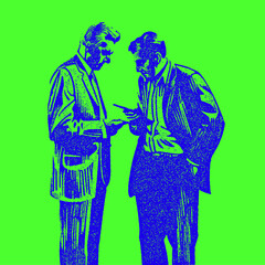 Two Suited Men Engaged in Serious Conversation