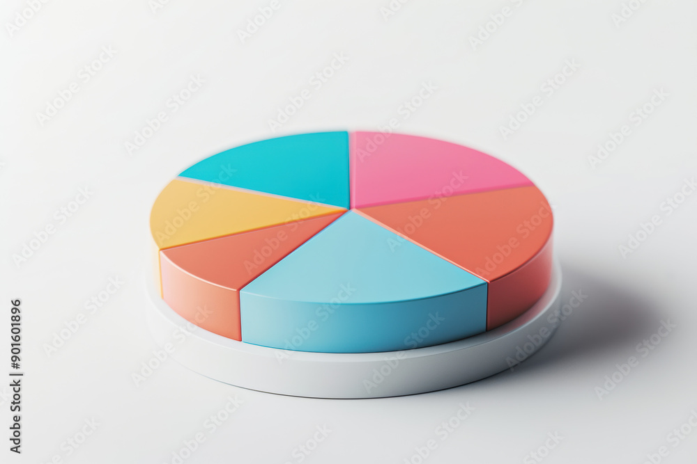 Poster colorful pie chart on a white background showcasing data visualization with segments in red, blue, o