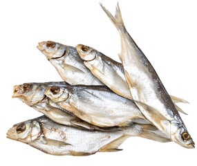 dried vobla fish on a white background.