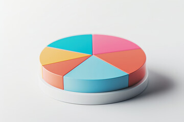 Obraz premium Colorful pie chart on a white background showcasing data visualization with segments in red, blue, orange, and yellow for statistical analysis.