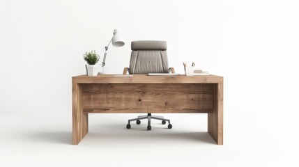 Minimalist Workspace with a Sturdy Desk Isolated on White Background