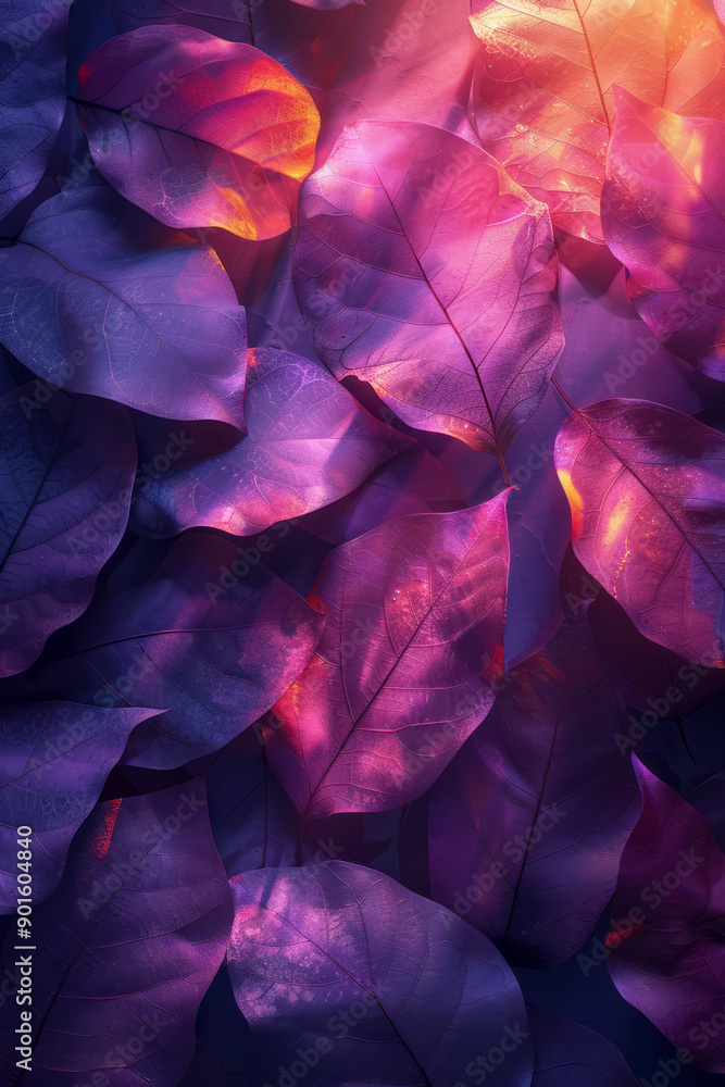 Poster clean depiction of a complex geometric structure, combining sharp lines in purple with warm copper s
