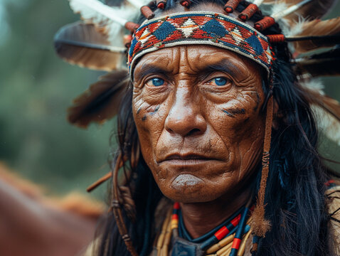 Typical Indian from the Wild West with traditional clothing, ai generated