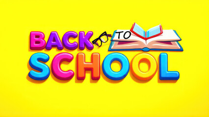 3D text "back to school" made of open books, glasses, and bookmarks, on a light background, in vibrant colors, with simple shapes, in a flat design, as digital art