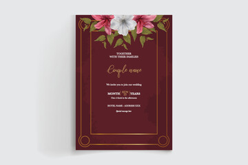 WEDDING INVITATION FRAME WITH FLOWER DECORATIONS WITH FRESH LEAVES