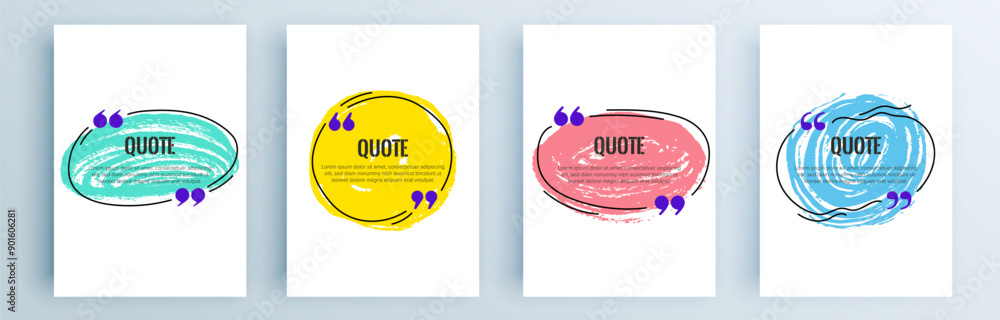 Poster quote frames blank templates set. text in brackets, citation empty speech bubbles, quote bubbles. te