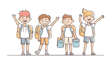 Cheerful group of elementary school students posing together outdoors