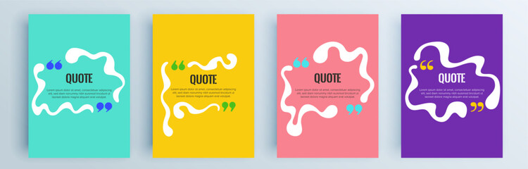 Quote frames blank templates set. Text in brackets, citation empty speech bubbles, quote bubbles. Textbox isolated on color background. Vector illustration.