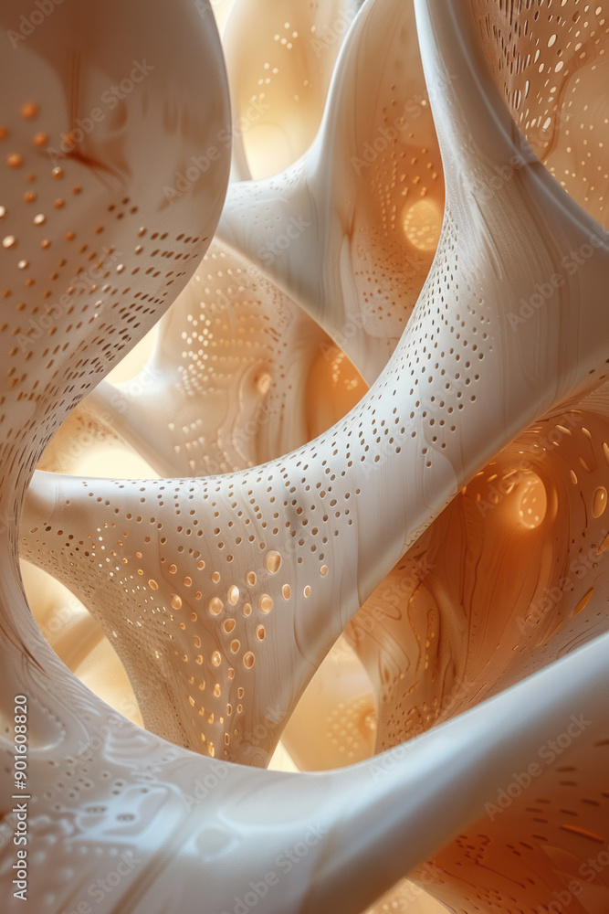 Poster elegant scene of an abstract geometric structure with a perforated texture in gentle peach and cream