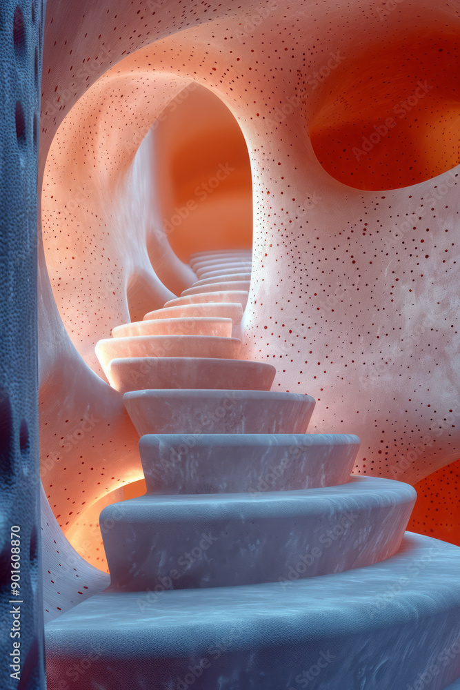 Poster elegant scene of an abstract geometric structure with a perforated texture in gentle peach and cream