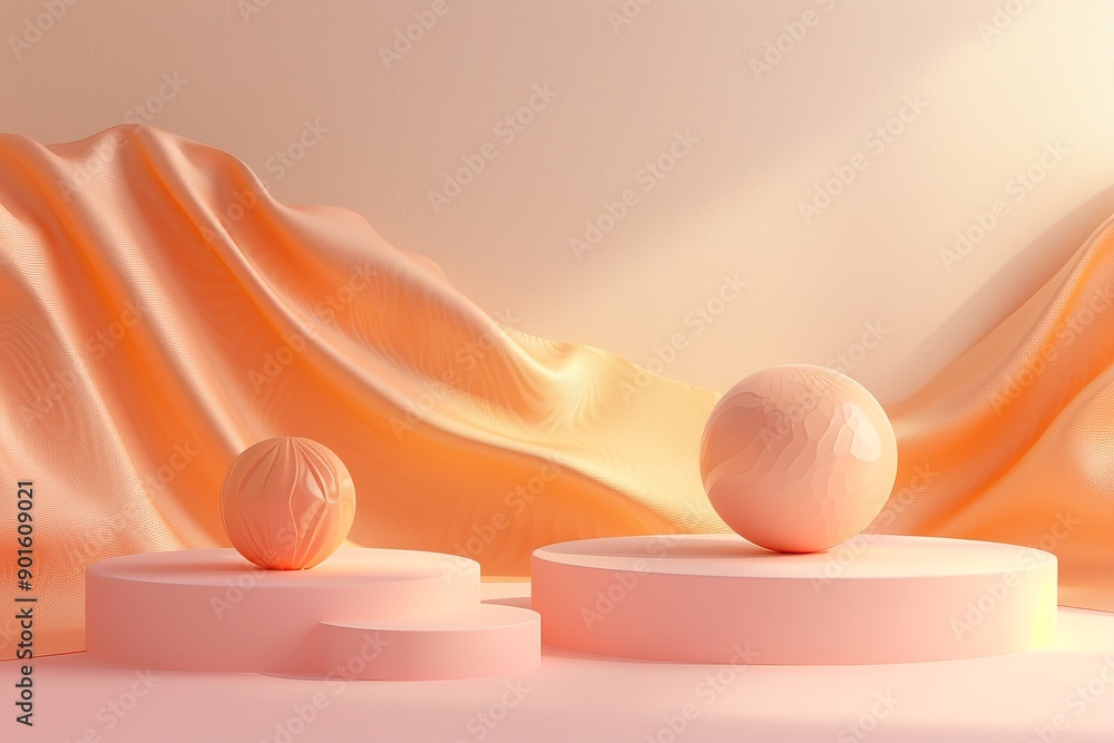 Poster modern peach and cream 3d shapes background with abstract design