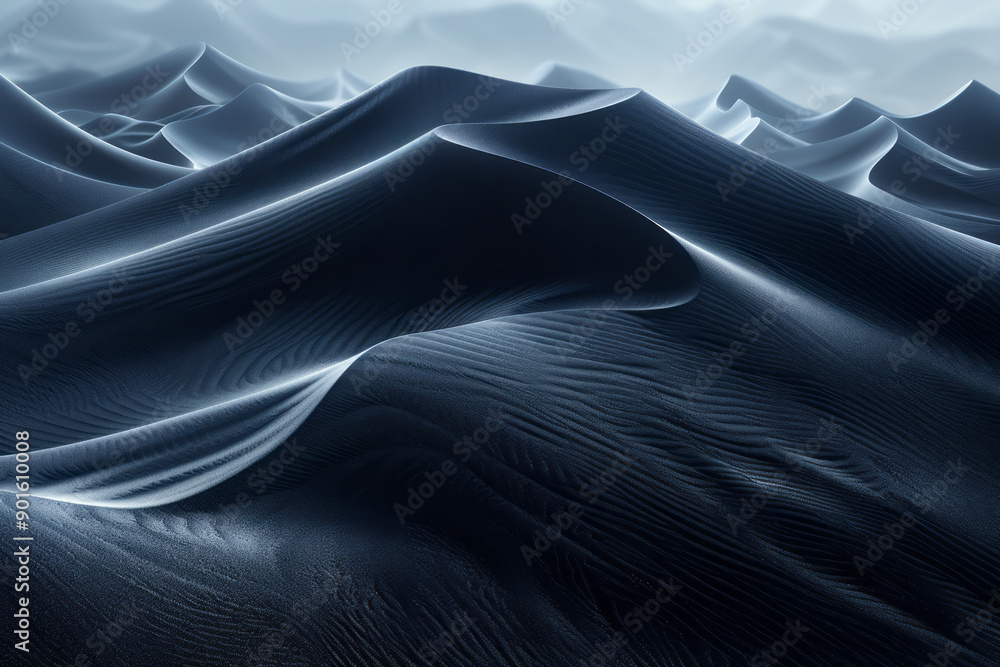 Poster clean depiction of a dynamic arrangement of dark lines and waves, enhanced by subtle gradients and s
