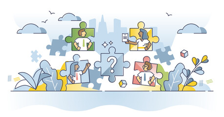 Naklejka premium Job search and recruitment candidates professional selection outline concept, transparent background.Competition for work in company as career growth illustration.