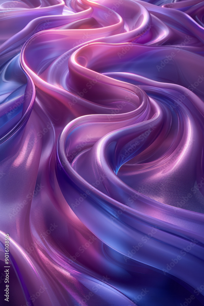 Poster clean image of swirling 3d streaks that create an illusion of movement, enhanced by a soft purple gr