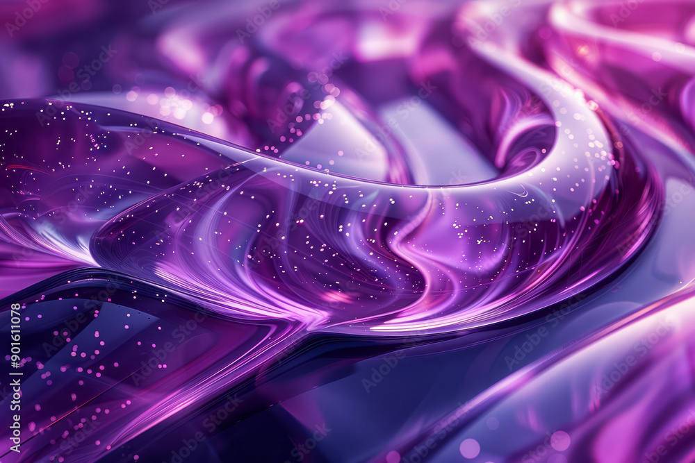 Poster minimalist aesthetic of abstract 3d forms that create a sense of depth, highlighted by striking purp