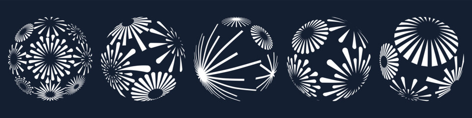 Set of creative fireworks explosion logo design vector, round fireworks white color design vector.