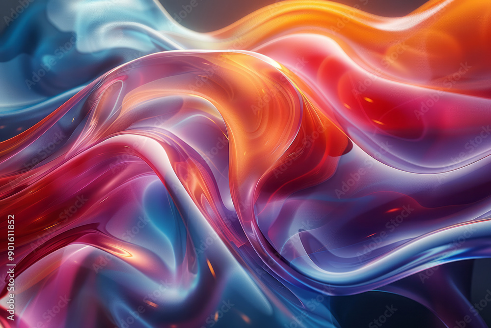 Poster clean image of an abstract wavy composition with a focus on color transitions, producing a stunning 