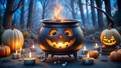 3d model with Halloween background