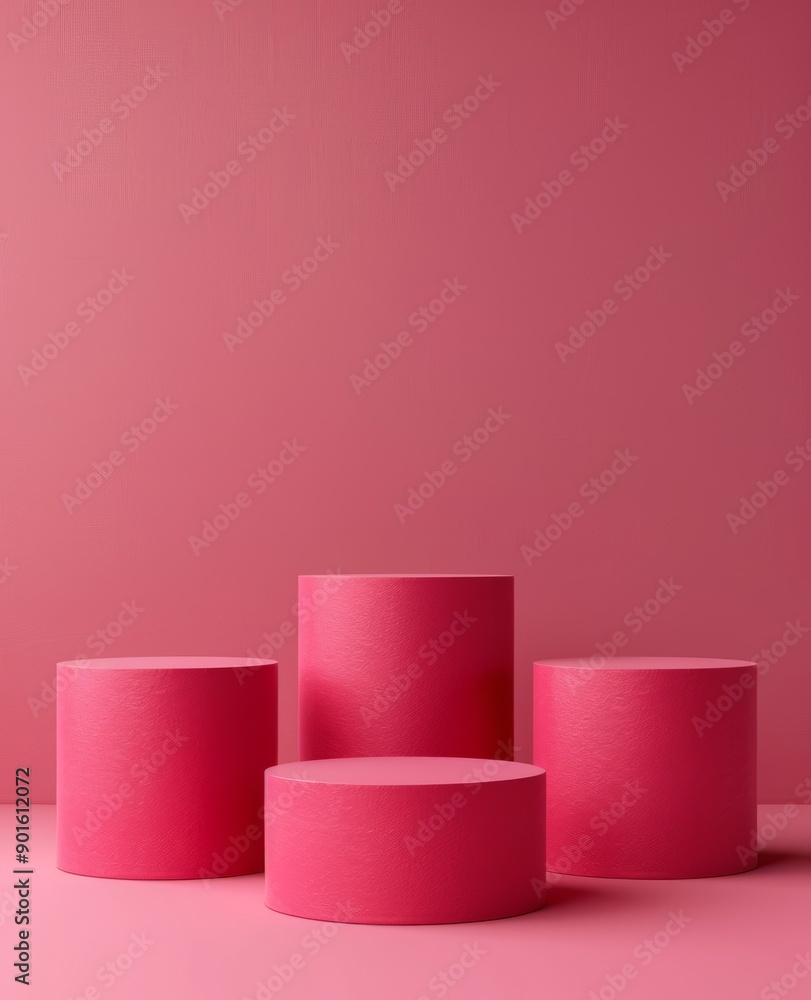 Poster pink background with multiple pedestals for product display or event decoration