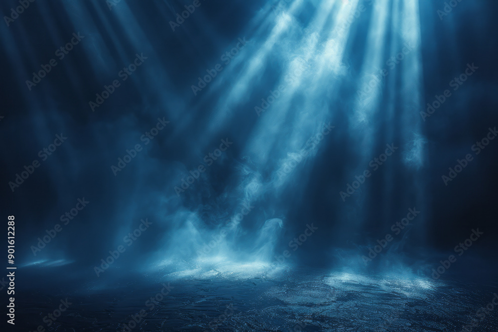 Poster sleek design featuring radiant light streams converging from different angles, illuminating the dark