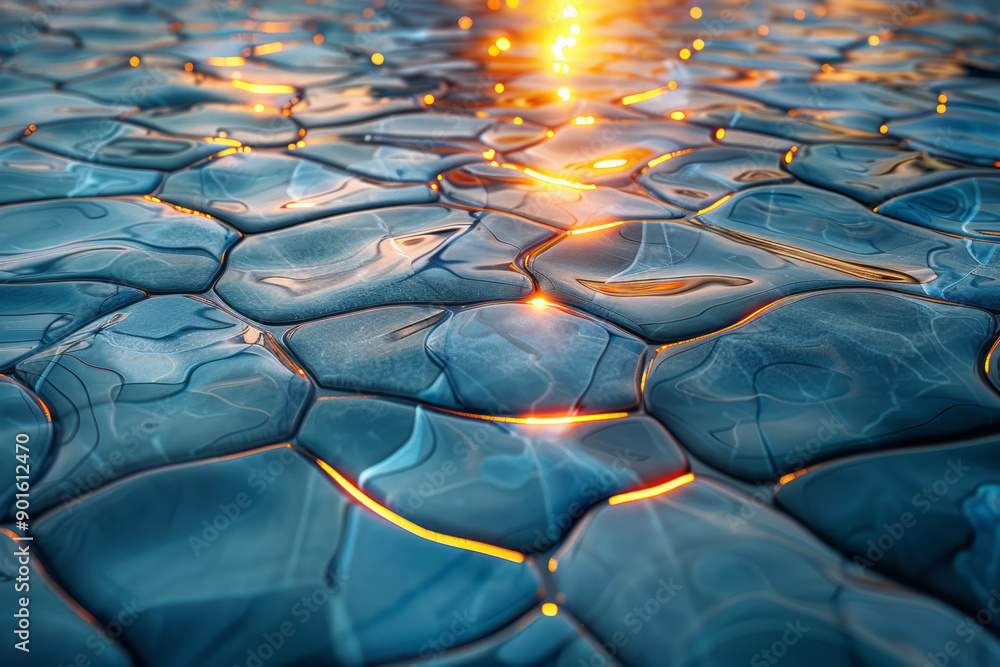 Aufkleber clean image of a water surface reflecting glowing 3d tiles above, creating a harmonious visual balan