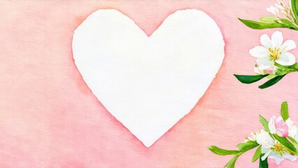 Spring heart, watercolor, without background