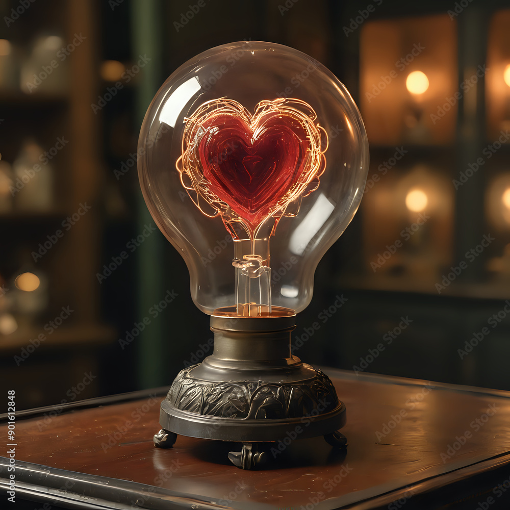 Wall mural a light bulb with a heart inside of it