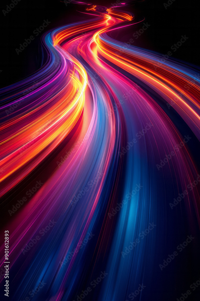 Poster sleek design featuring sharp light trails that converge dramatically, evoking a sense of speed and d