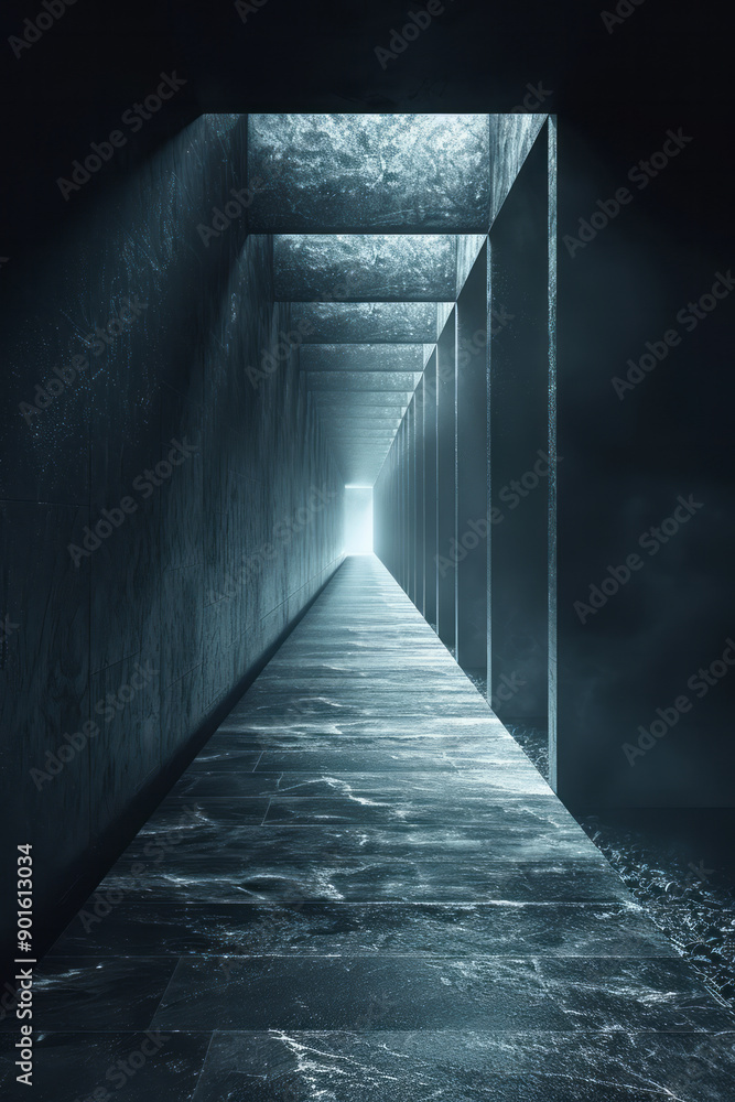 Poster clean depiction of luminous lines that create a sense of depth and perspective as they come together