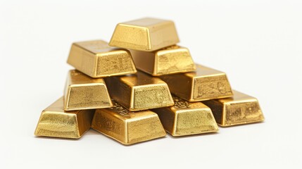 Gold bars stacks. Background whiteม Generative Ai
