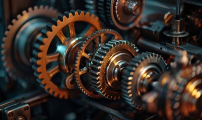 Fototapeta premium gears of a machine. This image can be used to illustrate the inner workings of a mechanical device