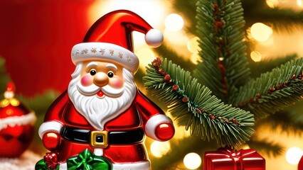 Fototapeta premium Image of Santa Claus figurine, festive and colorful, detailed, made of glass, red and white colours