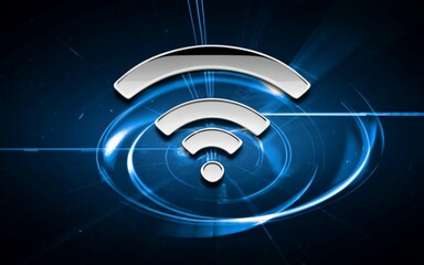 Symbol of wi-fi, internet, in white color with a blue gradient background