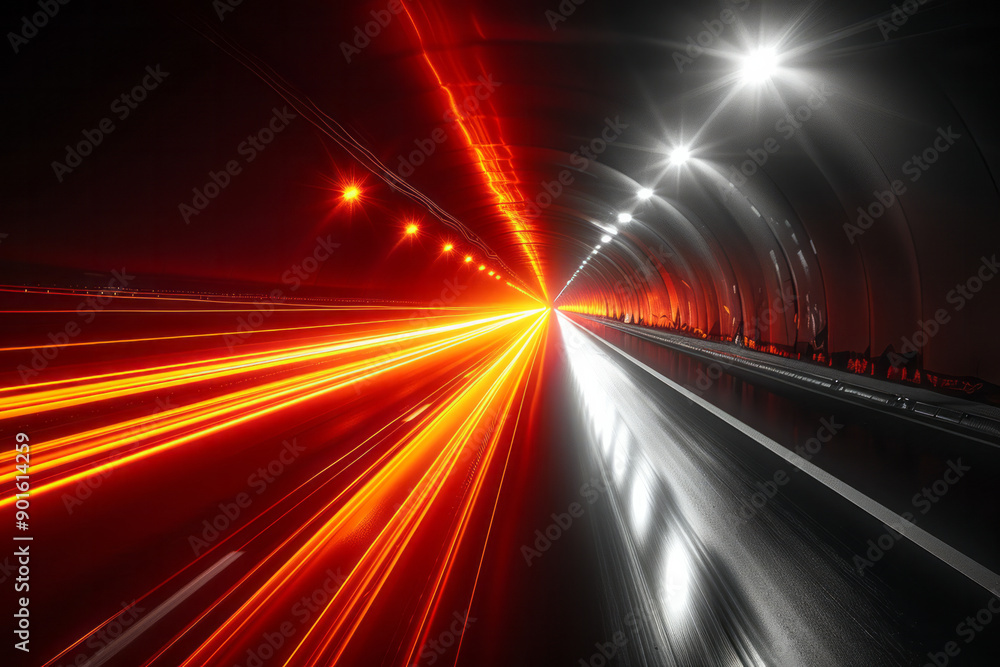 Poster minimalist representation of dynamic light trails that radiate outward, creating a mesmerizing visua