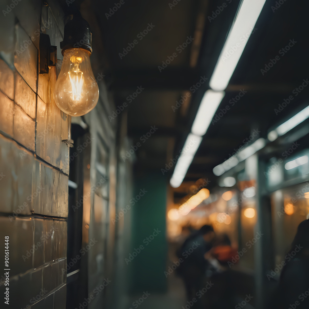 Wall mural a light that is on on the wall of a subway