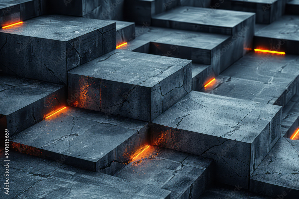 Aufkleber minimalist aesthetic of shadowy blocks with glowing edges, creating an eye-catching visual against t