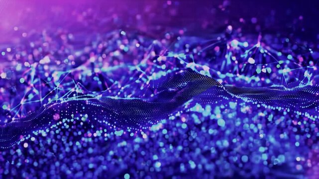 Digital plexus background with blue purple gradient lines and dots. Minimalistic gradient geometric background animation. Science and technology background. Network connection structure.