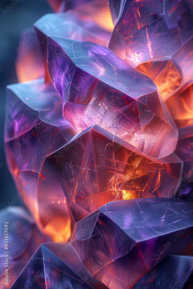 Poster elegant scene of layered geometric shapes in a mesmerizing pattern, highlighted by contrasting purpl