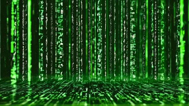 High tech digital matrix binary code falling. Matrix numbers loop digital rain. Binary digital rain. illustration.