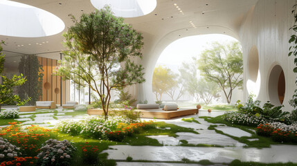 Warm green ecological outdoor greening under the sun