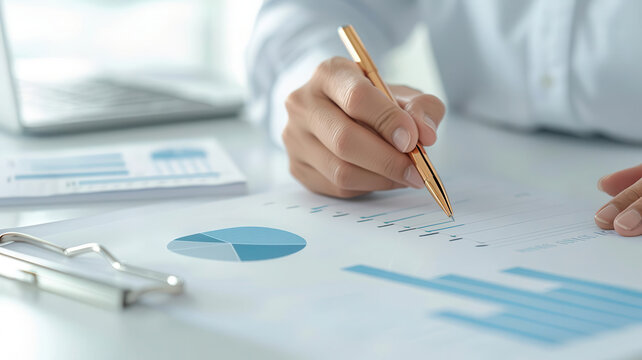 Detailed photo of a financial advisor presenting a comprehensive strategic plan to clients, with a focus on future growth and profitability