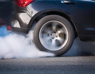 Extreme Acceleration: Rear Wheel Spin Creating a Cloud of Tire Smoke