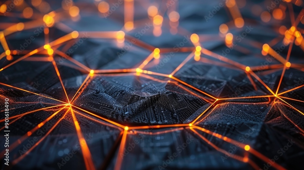 Poster digital network connections glowing in a geometric pattern