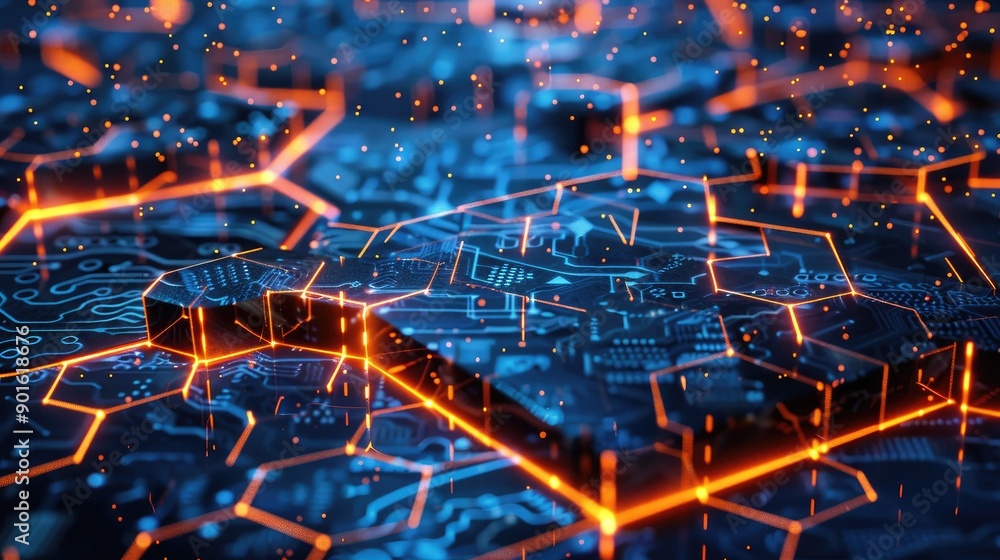 Poster digital network connections glowing in a geometric pattern