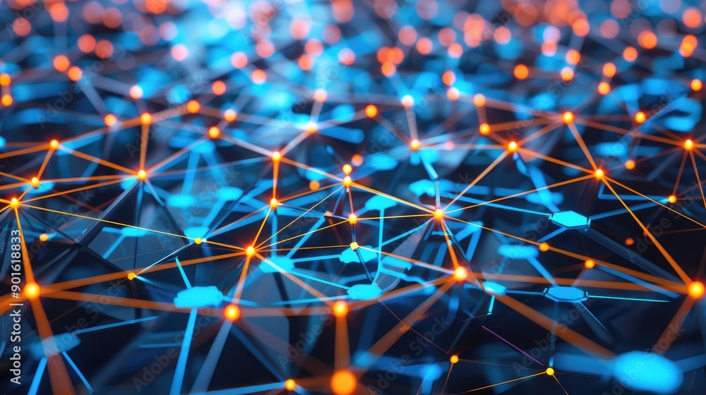 Poster digital network connections glowing in a geometric pattern